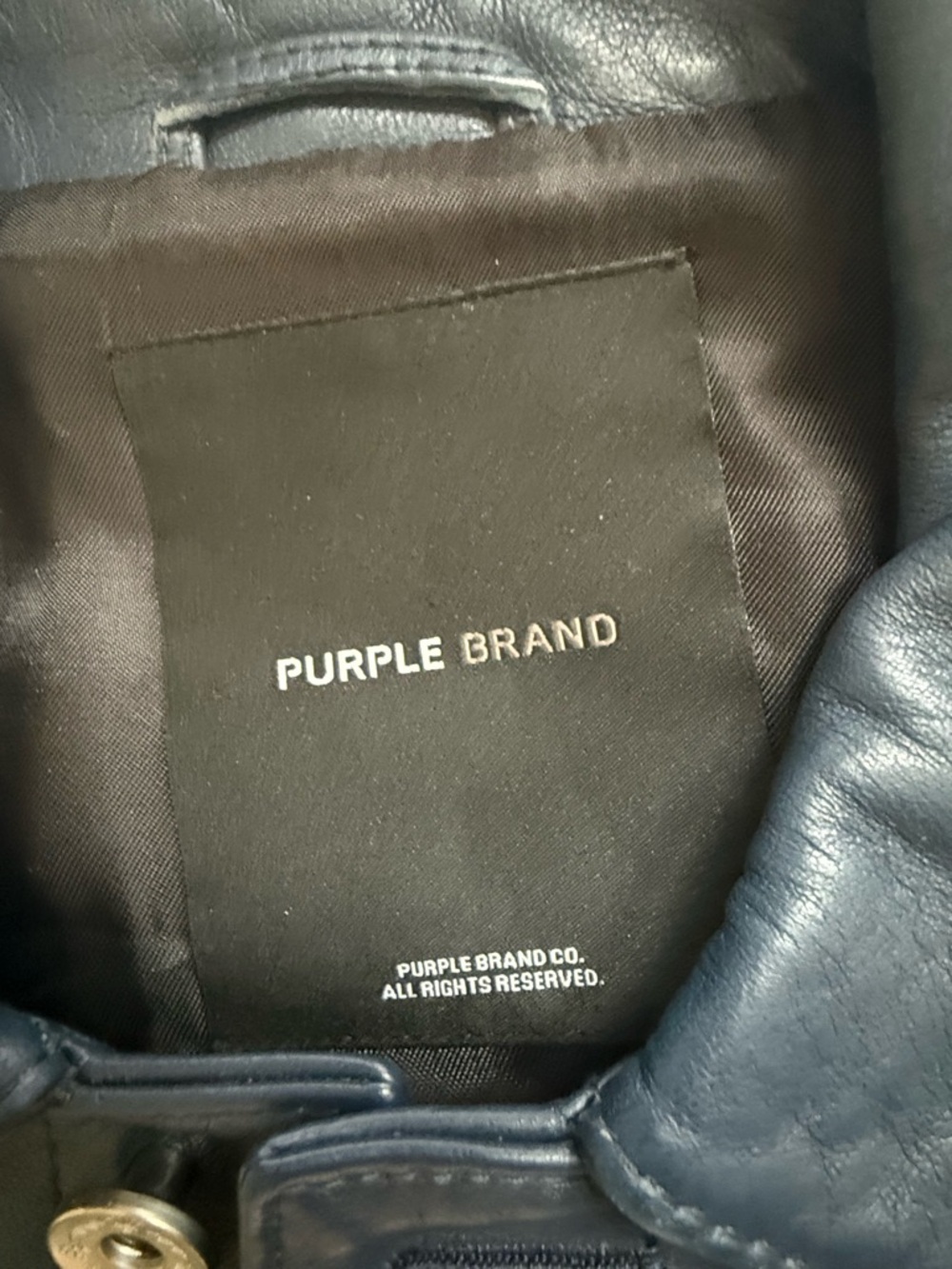 Purple Brand Luxury Navy Trucker/Bomber Jacket 100% Lamb Leather Men’s Sz S - Picture 3 of 11